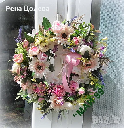Венец с рози и гербери, снимка 1