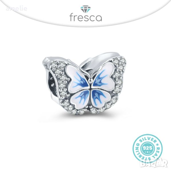 Талисман Fresca по модел тип Пандора сребро 925 Pandora Blue Butterfly. Колекция Amélie, снимка 1