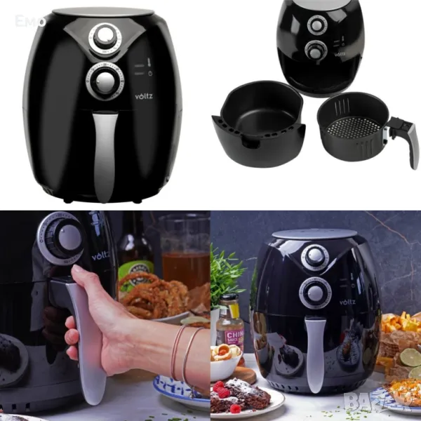 Фритюрник AirFryer, 1600W, 3л., Горещ въздух, Таймер, до 200°C, Черен, снимка 1