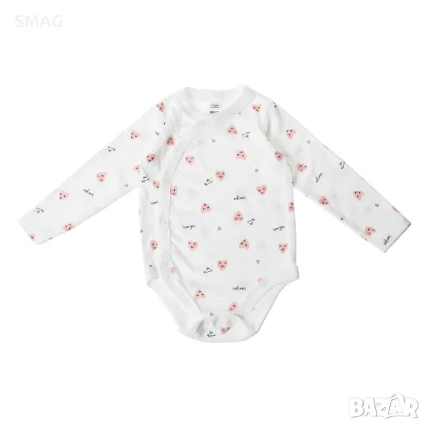 Бебешко памучно боди Бяло с розови сърца S_1230473, снимка 1