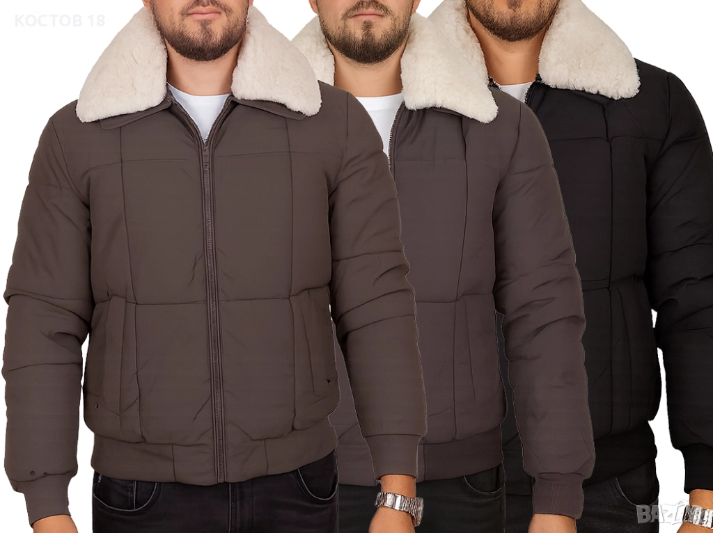 Мъжко Зимно Яке – 3489 пухена яка 3 цвята, снимка 1