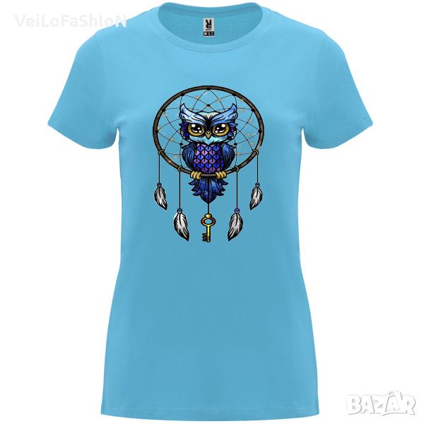 Нова дамска тениска Капан за сънища с Бухал в син цвят, снимка 1