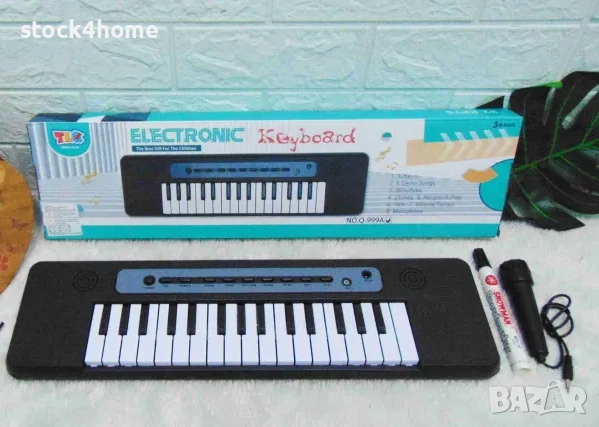 Детска йоника с микрофон, 32 клавиша, USB свързване, Размер: 47.5 см х 13.5 см, Цвят: Черен , снимка 1