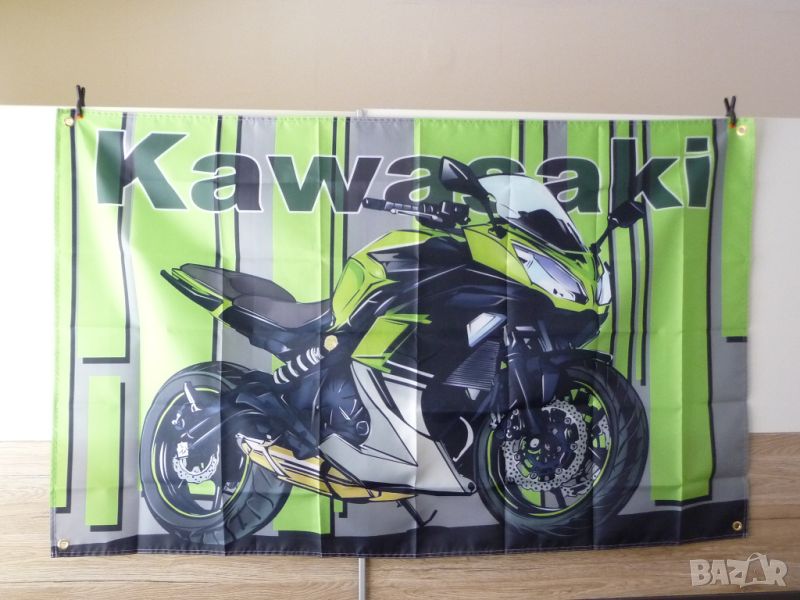 Kawasaki знаме флаг Ninja Кавазаки мотоциклети реклам зелено, снимка 1