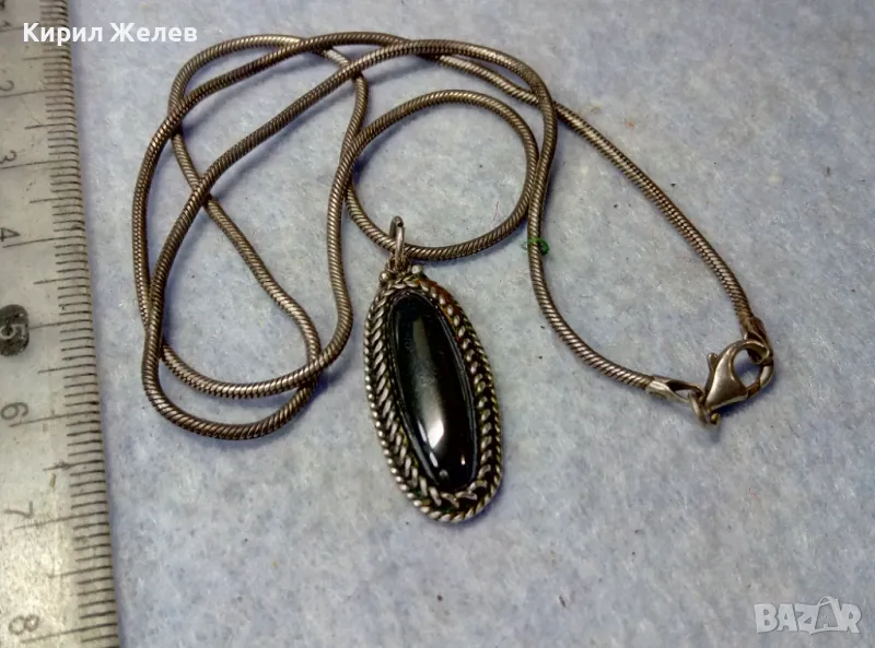 СТИЛНО ФЕШЪН АРТ СРЕБЪРНО КОЛИЕ СРЕБРО 925 с ЛЪСКАВ ПОЛИРАН КАМЪК ХЕМАТИТ 40042, снимка 1