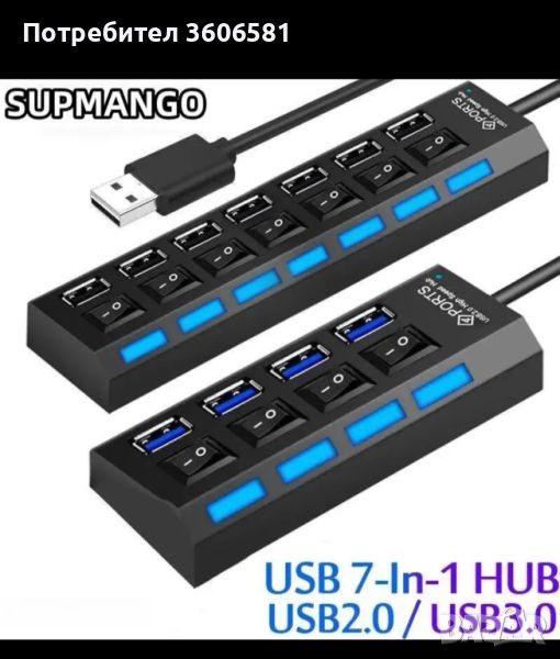 USB HUB 4 и 7 гнезда/Разклонител на USB с 4 и 7 гнезда, снимка 1