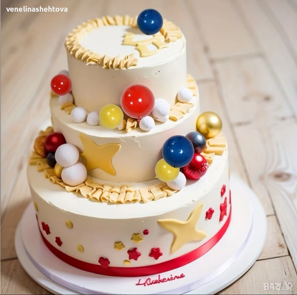 24 броя топчета топки на тел от стиропор за декорация на торта червен син жълт цвят , снимка 1