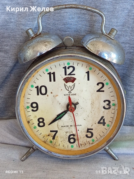 Стар механичен будилник WHITE DOVE MADE IN CHINA рядък за КОЛЕКЦИОНЕРИ 44038, снимка 1