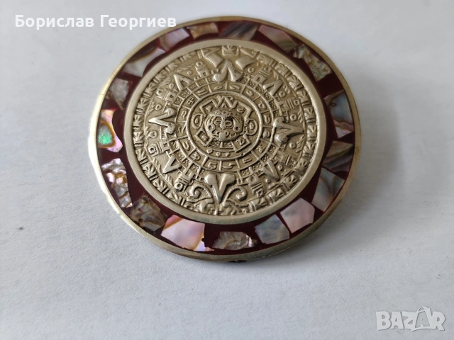 Стара брошка медальон alpaca mexico седеф