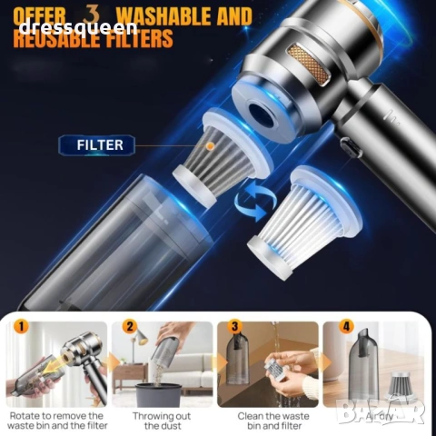 4612 Акумулаторна прахосмукачка 16000PA за професионално почистване на вашия автомобил, снимка 6 - Прахосмукачки - 53821863