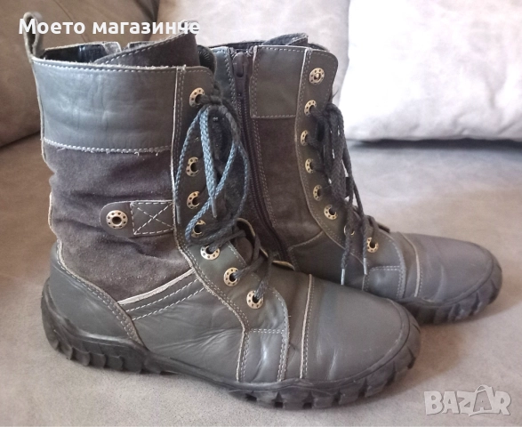 Топли български зимни боти от естествена кожа и велур – № 38, снимка 2 - Детски боти и ботуши - 52071560