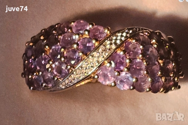 ЗЛАТЕН ПРЪСТЕН С ЕСТЕСТВЕНИ АЛЕКСАНДРИТИ (ТАНЗАНИЯ) И ДИАМАНТ (АФРИКА), снимка 6 - Пръстени - 53684943