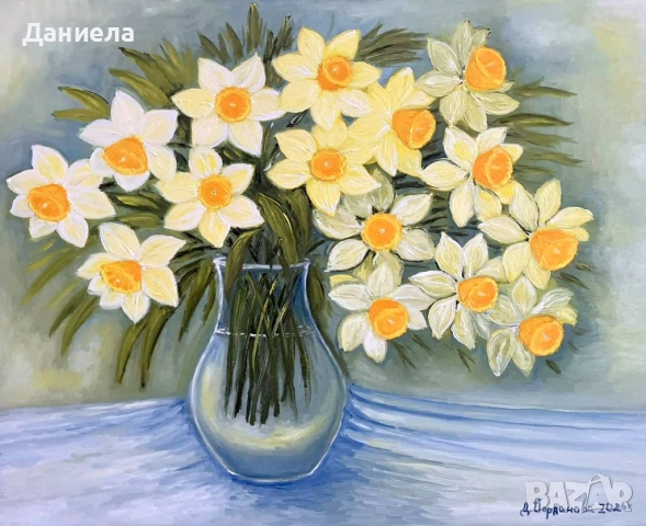 "Слънчеви усмивки.", авторска картина с маслени бои., снимка 2 - Картини - 53398387