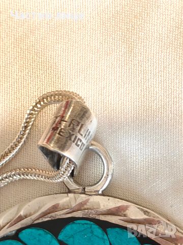 Уникален Старинен Двустранен Сребърен Медальон с Кралски Седеф и Нефрит, снимка 5 - Колиета, медальони, синджири - 45826956