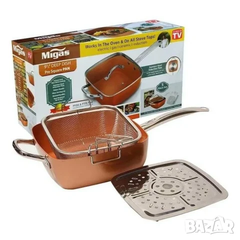 Нов меден тиган Copper Pan Комплект 6 в 1 Незалепващ С лека драскотина, снимка 11 - Съдове за готвене - 51132775