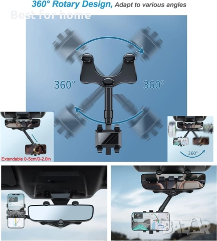  360° въртящ се държач за телефон за кола с огледало, снимка 7 - Друга електроника - 51595034