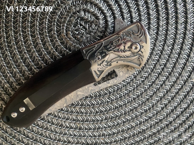 Сгъваем нож  с острие имитиращо дамаска стомана 90х200, снимка 5 - Ножове - 53713247