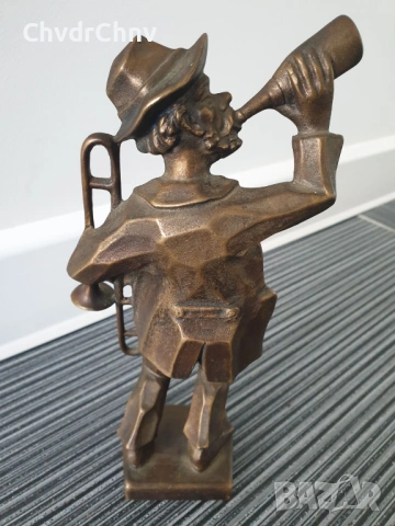 22см-3кг стара бронзова скулптура/фигура на музикант-пияница/немска статуетка, снимка 6 - Статуетки - 53691229