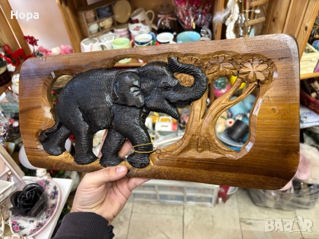 Пано със слонче от тиково дърво, снимка 2 - Пана - 45857795
