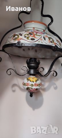 винтидж полилей ковано желязо и керамика, снимка 4 - Лампи за таван - 45749842