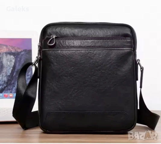 Мъжка елегантна дизайнерска чанта за през рамо /Черна естествена кожа!, снимка 3 - Чанти - 53260461