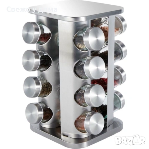 Органайзер за подправки Cheffinger - С 16 бурканчета от неръждаема стомана - въртящ се