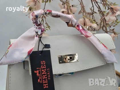 Hermes Кожена Дамска Чанта с Шалче , снимка 2 - Чанти - 53485823