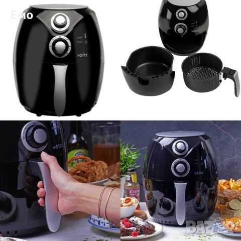 Фритюрник AirFryer, 1600W, 3л., Горещ въздух, Таймер, до 200°C, Черен, снимка 1 - Фритюрници - 47979236