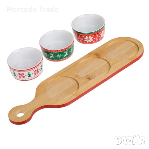 Коледни керамични купи Mercado Trade, Бамбукова основа във форма на елха, снимка 2 - Аксесоари за кухня - 52471648