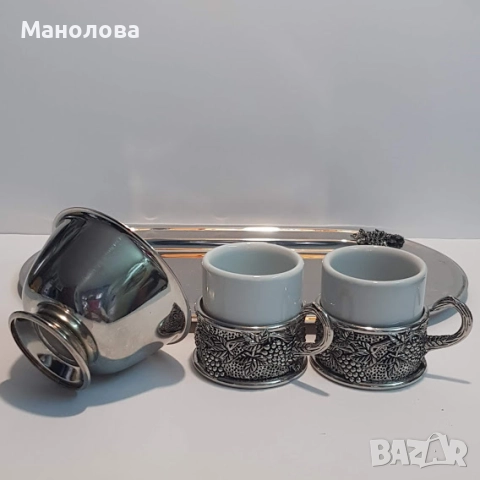 Сервиз за кафе с поднос и захарница., снимка 4 - Други ценни предмети - 52418877