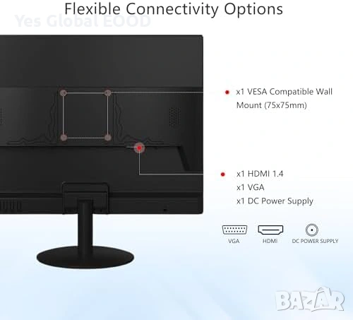 SKITphrati 19" HD монитор VGA HDMI, снимка 7 - Монитори - 53824563