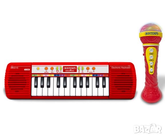 Bontempi - Мини караоке синтезатор с микрофон и 24 клавиша, снимка 2 - Музикални играчки - 45768345