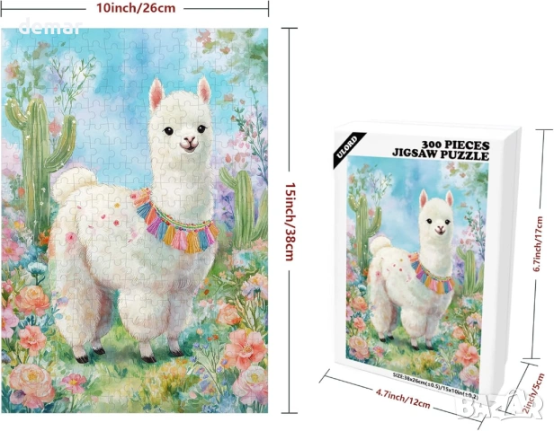 Страхотни пъзели за възрастни 300 части сладка алпака с кактусови цветя, снимка 2 - Пъзели - 53606548