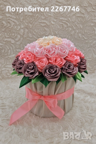 Букет от сатенени рози в кутия