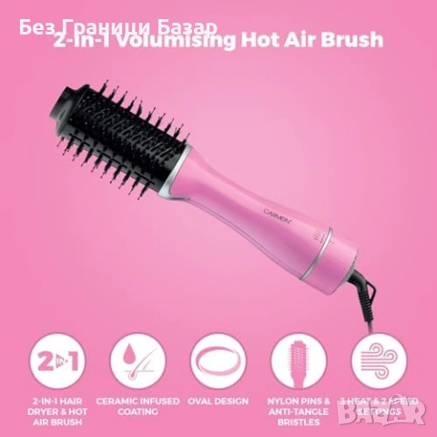 Нова Четка с горещ въздух 2 в 1 1300W керамично покритие розова 3 степени сешоар, снимка 2 - Сешоари - 54195967