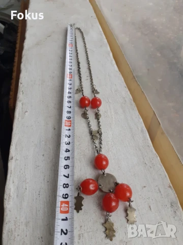 Стар възрожденски накит гердан колие сачан червено стъкло, снимка 6 - Антикварни и старинни предмети - 51055553