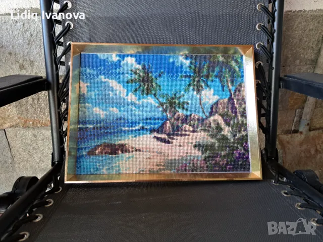 Диамантен гоблен море с палми-готов и рамкиран