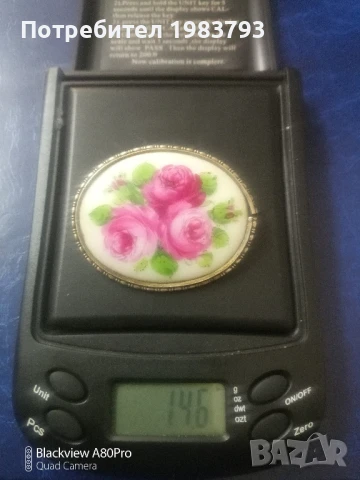 Антична сребърна порцеланова брошка-букет от рози., снимка 5 - Антикварни и старинни предмети - 50792070