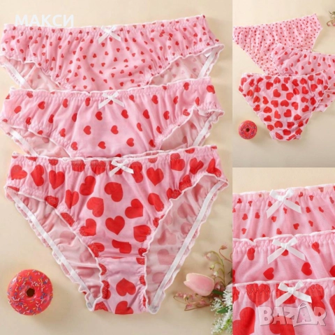 Макси комплект от три броя секси прозрачни силно еластични и меки бикини в розово на сърчица