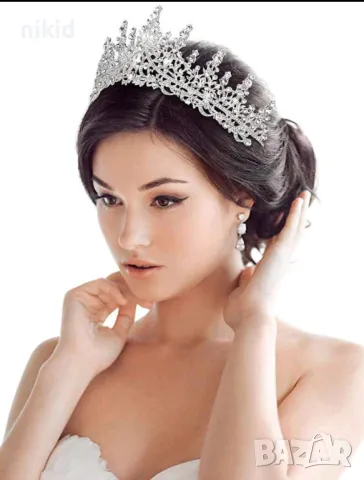 Сребриста златиста розови камъни островърха метална корона диадема тиара с камъни детска дамска , снимка 3 - Аксесоари за коса - 49741835