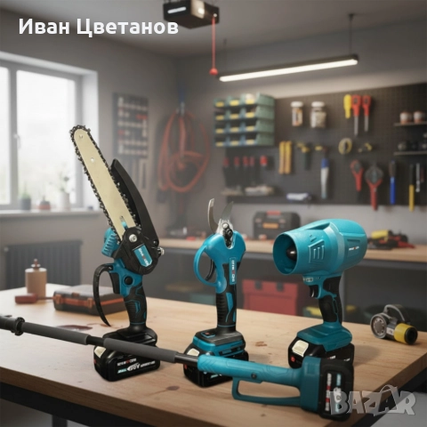 Акумулаторен комплект 4в1 KraftRoyal – Лозарска ножица, мини верижен трион 15 см