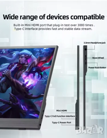 Монитор ZSUS 15.6-Inch, снимка 3 - Монитори - 50509798