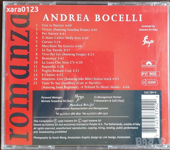 Andrea Bocelli – Romanza, снимка 2 - CD дискове - 46362332