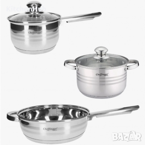 Комплект съдове за готвене, Cheffinger, 12 части, неръждаема стомана, снимка 6 - Съдове за готвене - 52123302