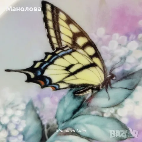 Винтидж порцеланова, колекционерска чиния от Lena Liu "Western Tiger Swallowtails" , снимка 5 - Антикварни и старинни предмети - 48925404