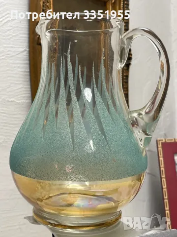 Кана с три чаши от калиев Кристал, снимка 10 - Антикварни и старинни предмети - 49781616