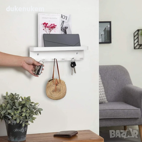 Стенна закачалка за ключове с рафт от неръждаема стомана – 6 куки, снимка 7 - Други стоки за дома - 53121229