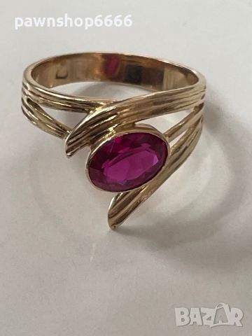 Златен пръстен 14 карата с Рубин, снимка 5 - Пръстени - 46384786