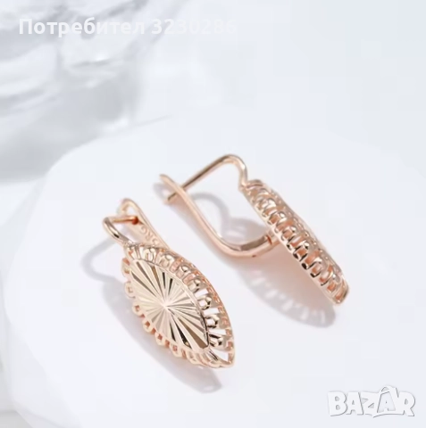 Нови модни лъскави обеци ромбове 585 розово злато, снимка 3 - Обеци - 51654787