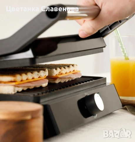 Електрическа скара и тостер с мощност 2200 W, регулатор на температурата, отваряне на 180º., снимка 3 - Скари - 54040915